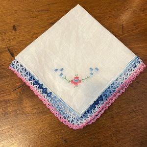 Vintage Cotton handkerchief with crochet edge